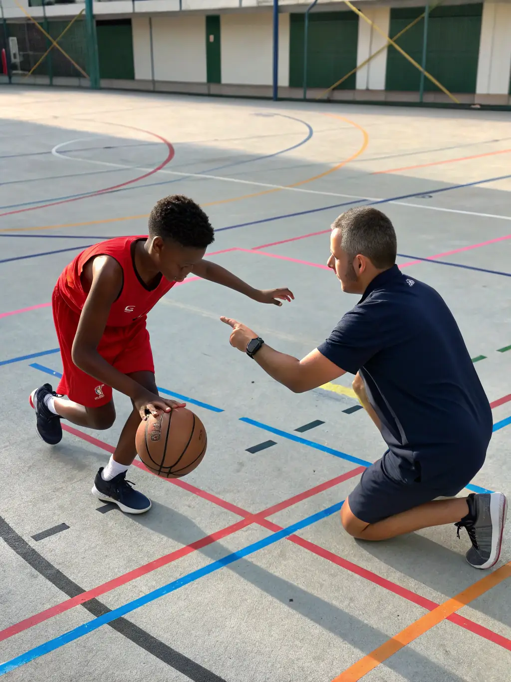 A focused image of a young player receiving guidance from a coach, illustrating the personal development aspect of the club.
