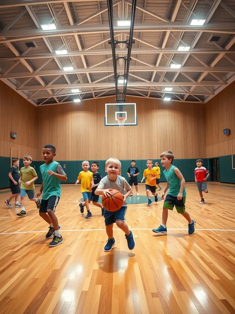 A dynamic image of club members engaged in a basketball training session, showcasing their energy and enthusiasm.