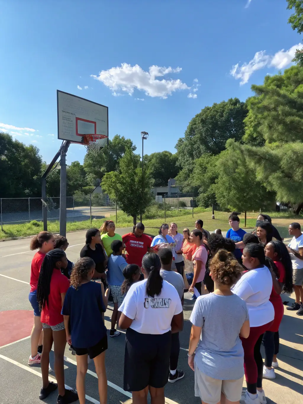 A diverse group of participants at a BCM BASKET CLUB MEHUNOIS community outreach event, highlighting the club's dedication to inclusivity and social impact.